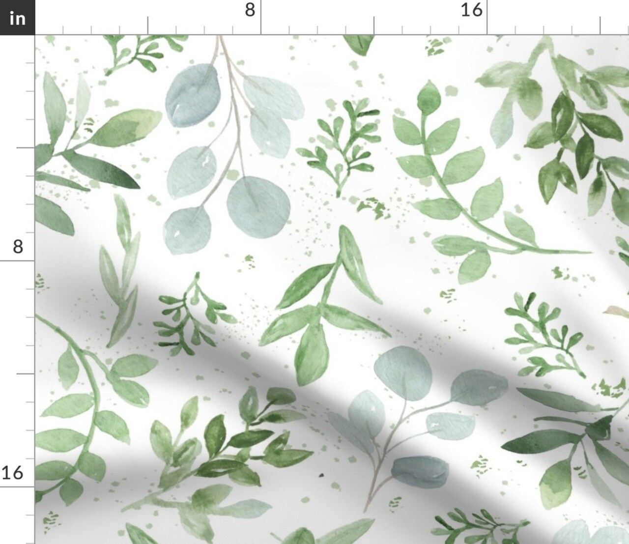 Watercolor Leaves Pattern Eucalyptus Sage Green Greenery Custom Printed Fabric by Spoonflower Various Fabrics by the Yard or Fat Quarter